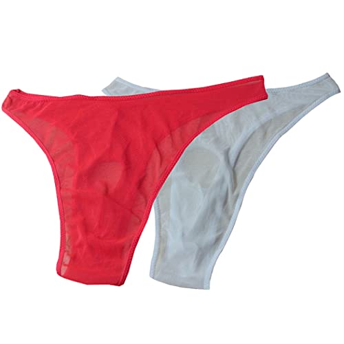 Anzhee 2er Pack Herren Sexy String Thong für Männer Unterwäsche Vorne Offen Slips G-String Mankini Unterhosen Weiß+Rot von Anzhee