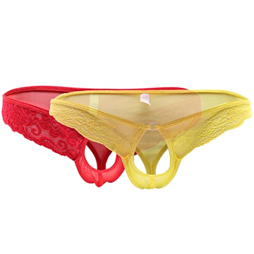 Anzhee 2er Pack Herren Sexy String Thong für Männer Unterwäsche Vorne Offen Spitze Slips G-String Mankini Unterhosen Rot+Gelb Anzhee 2er Pack Herren Sexy String Thong für Männer Unterwäsche Vorne Offen Spitze Slips G-String Mankini Unterhosen Rot+Gelb von Anzhee