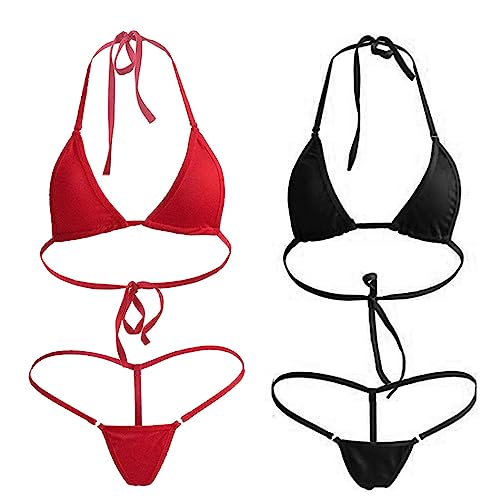 Anzhee Damen Bikini Sets Bekleidung Triangel Bademode Swimsuit Zweiteiligwe Badeanzug Rot + Schwarz von Anzhee