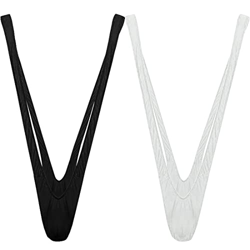 Anzhee Herren Borat String Badebekleidung Tanga Badeanzug Schwarz + Weiß von Anzhee