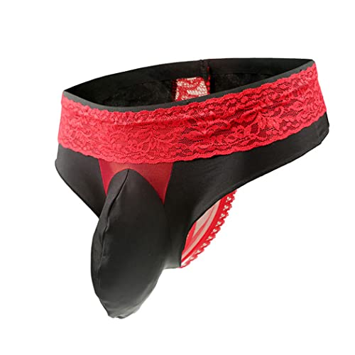 Anzhee Herren Pouch Sexy Lace Spitze Sissy String Tanga Höschen T-Back Tangas G-String Unterwäsche für Männer 1 Stück Rot von Anzhee