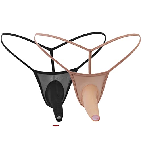 Anzhee Herren String Sexy Unterwäsche Unterwäsche Vorne Offen Pouch Tanga G-String Mankini Unterhosen 2er Pack Schwarz + Braun von Anzhee