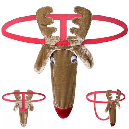 Herren String Weihnachten Unterwäsche Rentiere Mankini Borat Tanga Lustiger Schwimmen G-Strings Thongs für Herren Badeanzug Hirsch Unterhose Einheitsgröße Braun von Anzhee