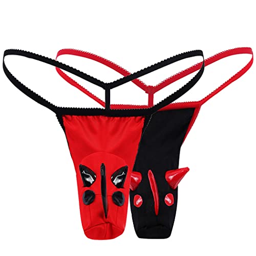 Herren String für Männer Nashörner Unterwäsche Tanga Mankini Unterhosen Schwarz + Rot 2 Stück von Anzhee