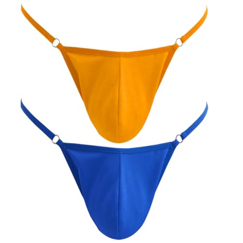Anzhee Herren-Strings Thong Tanga für Männer sexy Unterwäsche G-String Unterhosen 2 Stücke Blau + Orange von Anzhee