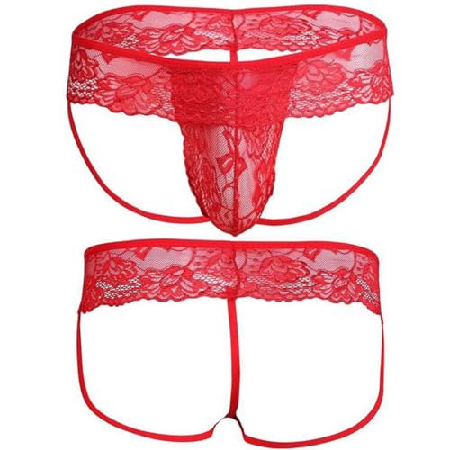 Anzhee Jockstrap Spitze String Tanga für Herren sexy Sissy Pouch Slips Unterwäsche Männer Thong Sport G-String Sportunterwäsche mit Strumpfband von Anzhee