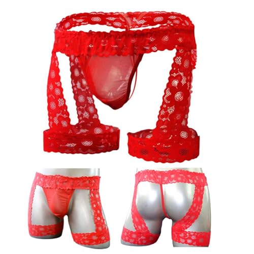 Anzhee Herren Jockstrap Spitze String Tanga Slips Unterwäsche für Männer Thong Sport G-String Sportunterwäsche mit Strumpfband 1 Pack Rot von Anzhee