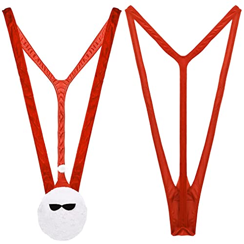 Anzhee Weihnachten Herren Strings Tanga Weihnachtsmann Rentier Schneemann Hirsch Lustiger Borat Schwimmen Unterwäsche Slips Männer Thong Santa Claus Weihnachten Badeanzug 1 Pack Rot von Anzhee
