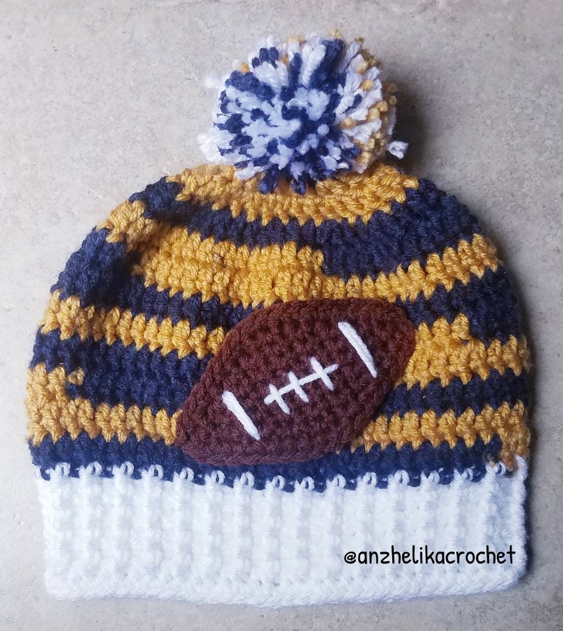 Los Angeles Rams Mütze, Baby Häkeln Fußballmütze, Unisex Sports Spirit Nfl Blau Gold Und Weiße Mütze von AnzhelikaCrochet