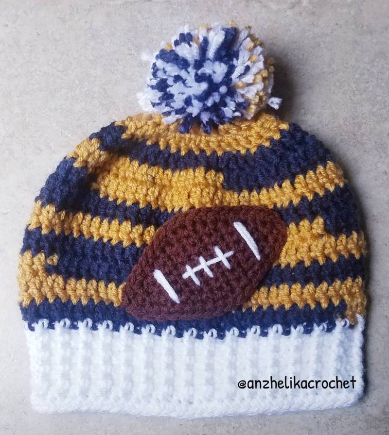 Los Angeles Rams Mütze, Baby Häkeln Fußballmütze, Unisex Sports Spirit Nfl Blau Gold Und Weiße Mütze von AnzhelikaCrochet