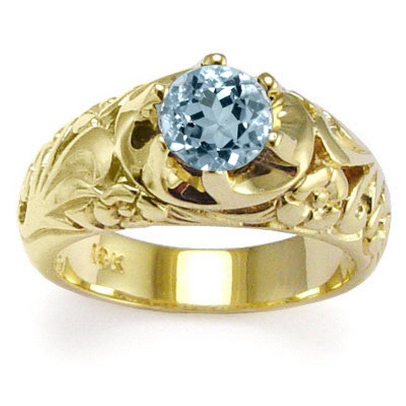 1.10Ct Herren 18K Gelbgold & Natürliche Aquamarin Ring Aaa Vs. Rokoko-Design von AnzorJewelry