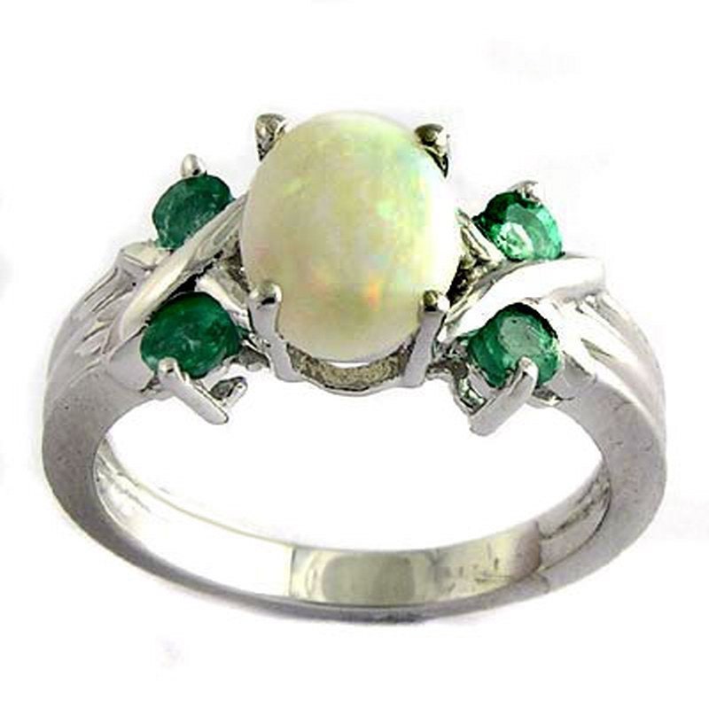 14 K Feste Weiße Gold Natürlichen Opal Und Smaragd Ring Wählen Poliert 14K Gelb, Rose Oder Weißgold von AnzorJewelry