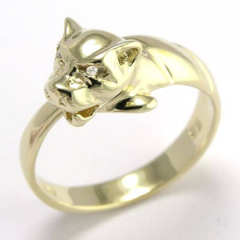 14 K Festen Gelben Gold Katzenkopf Ring von AnzorJewelry