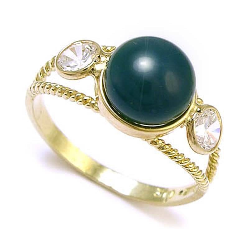 14 K Gelbgold Grün Onyx Und Cz Ring von AnzorJewelry