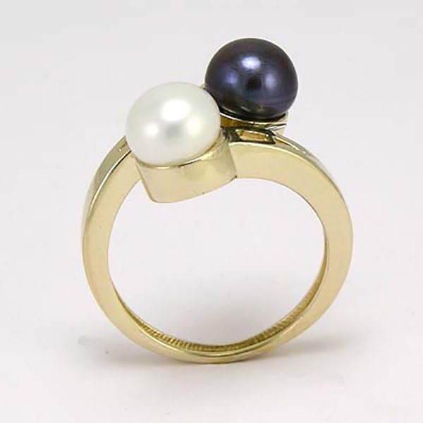14 K Gold, Schwarz & Weiß Perle Ring R234 von AnzorJewelry