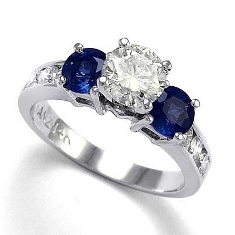 14 K Gold Blau Saphir & Weiß Diamant Verlobungsring von AnzorJewelry
