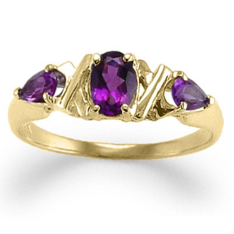 14 K Gold Drei Stein Amethyst Mutter Ring von AnzorJewelry