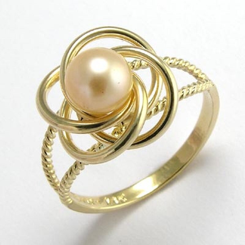 14 K Gold Pfirsich Perle Liebe Knotenring von AnzorJewelry