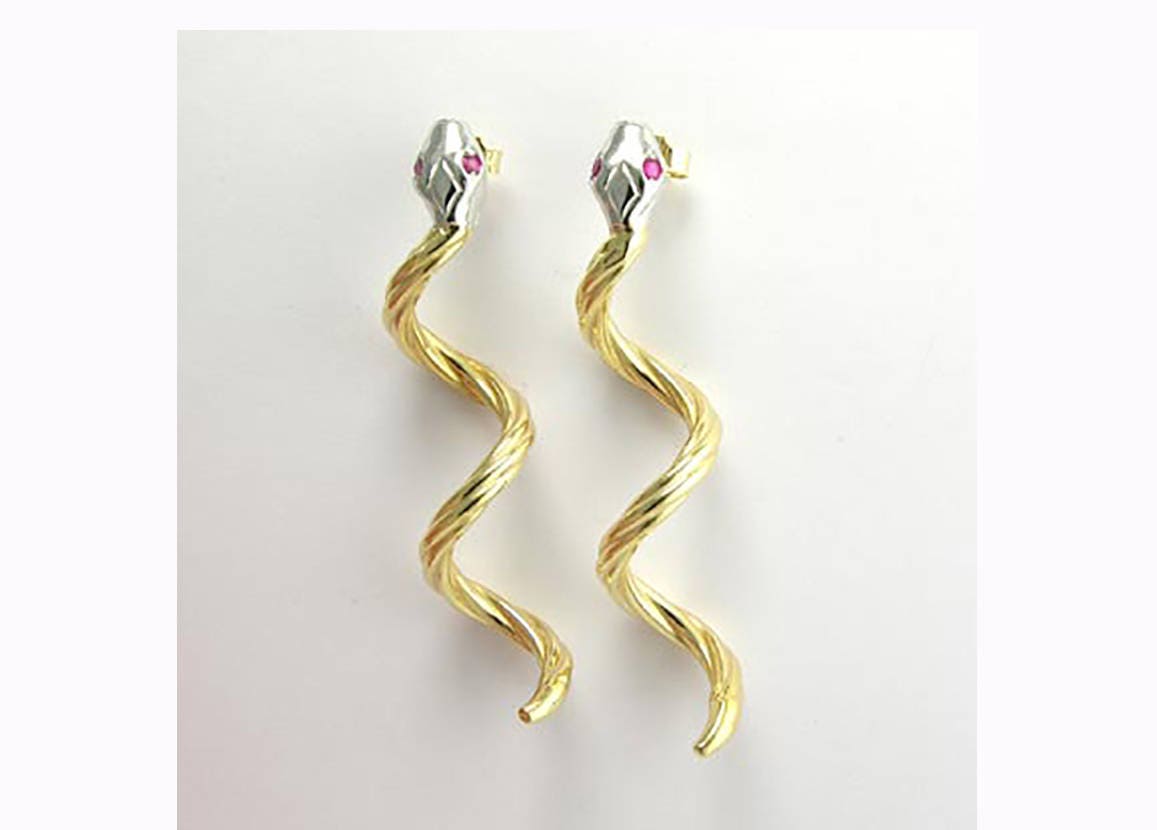 14 K Gold Rubin Auge Schlange Ohrringe E438 von AnzorJewelry