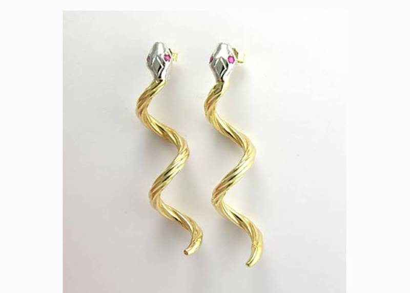 14 K Gold Rubin Auge Schlange Ohrringe E438 von AnzorJewelry