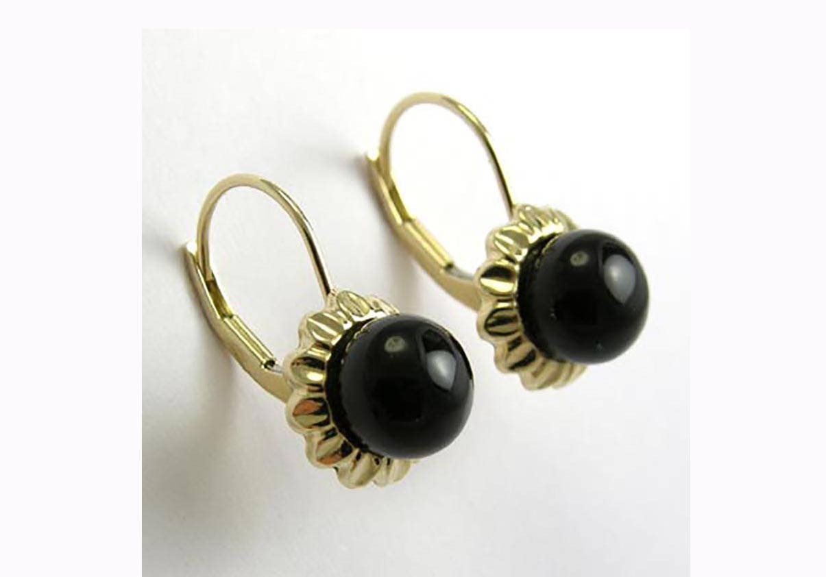 14K Gold Sonnenblumen Onyx Ohrringe #e433 von AnzorJewelry