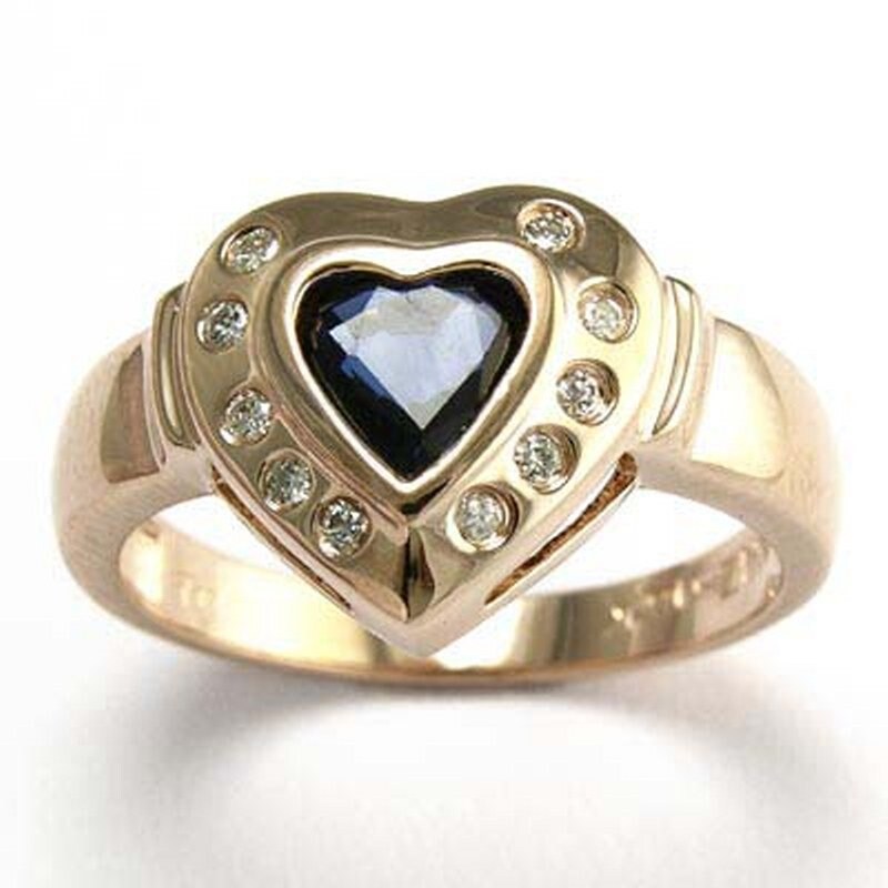 14 K Rose Gold Diamant-Saphir-Herz-Ring von AnzorJewelry