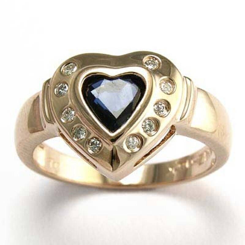 14 K Rose Gold Diamant-Saphir-Herz-Ring 14 K Rose Gold Diamant-Saphir-Herz-Ring von AnzorJewelry