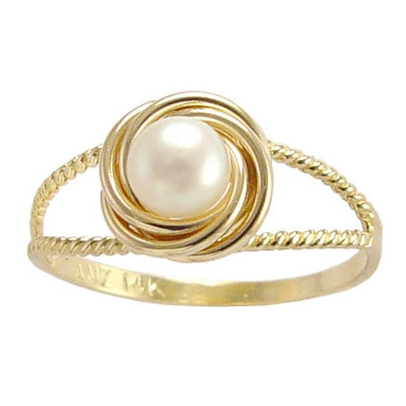 14 K Solid Gold Echte Weiße Perle Ringe von AnzorJewelry