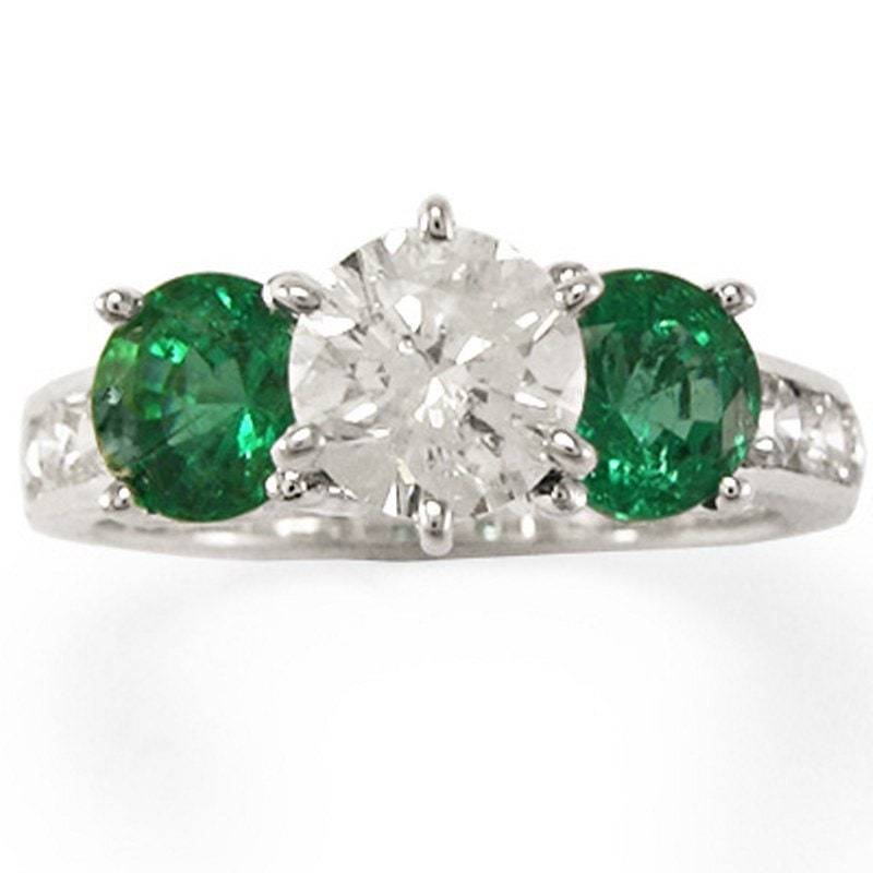 14 K Solid White Gold Diamant Smaragd Verlobungsring Insgesamt Gewicht 1, 48 Cwt Menge 9 Stück von AnzorJewelry