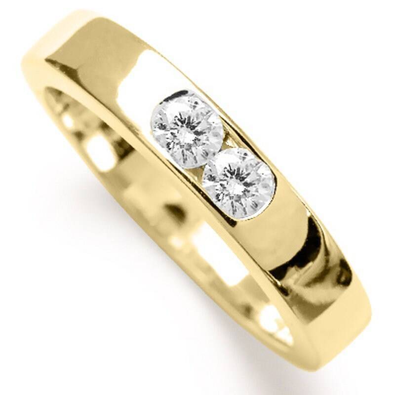 14 K Solid Yellow Gold Band Diamant Ring von AnzorJewelry