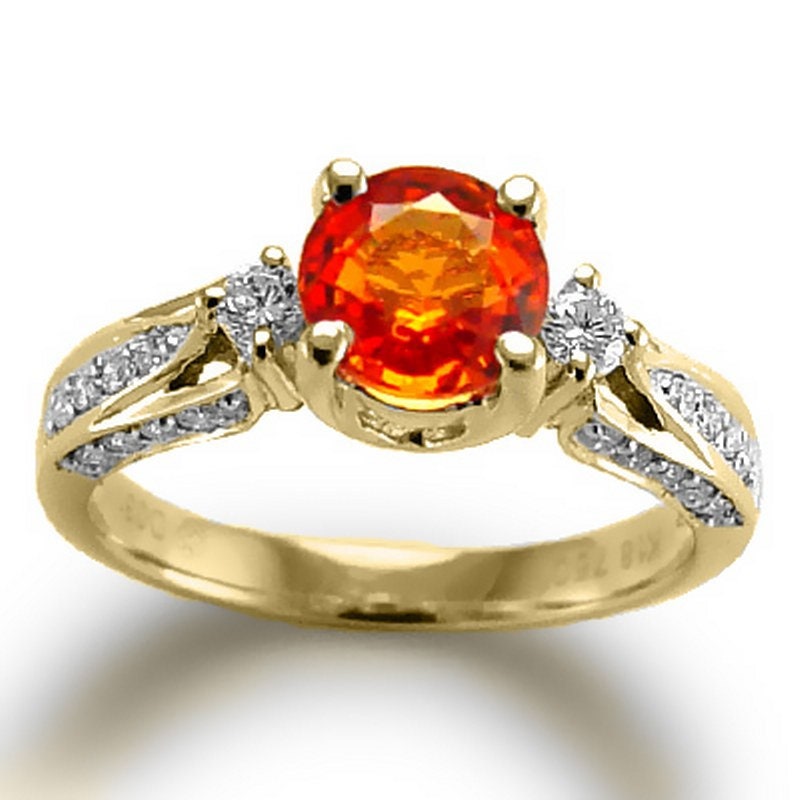 14 K Solid Yellow Gold Orange Saphir Diamant Jahrestag Ring 1, 23 Ct von AnzorJewelry