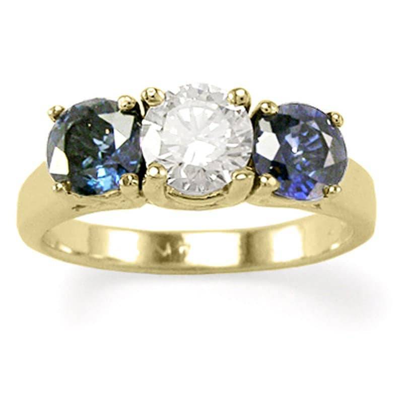 14 K Solid Yellow Gold Saphir Diamant Drei Stein Ring 1, 38 Ct von AnzorJewelry