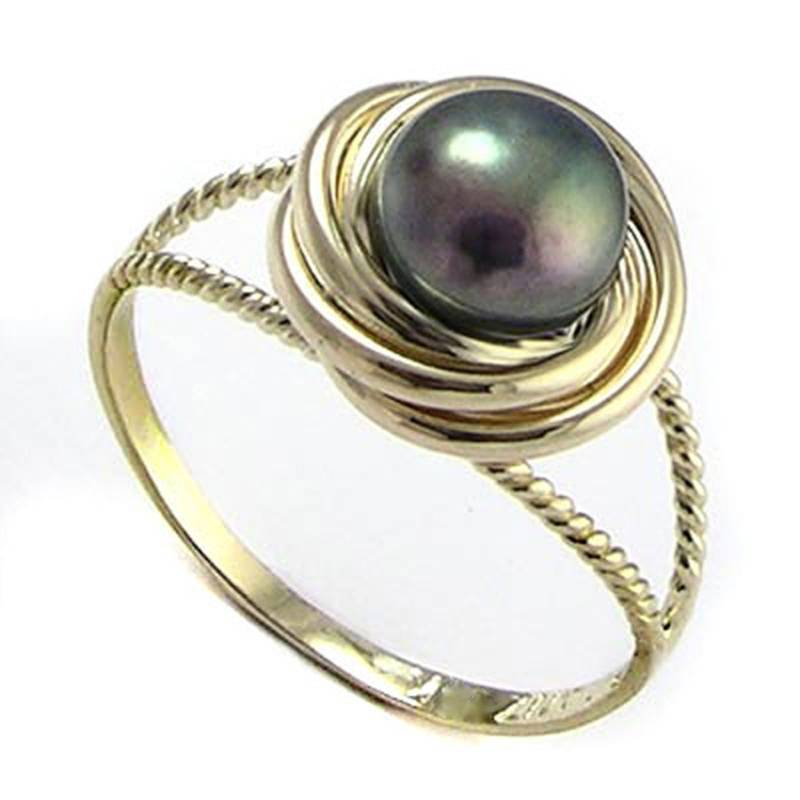 14 K Solide Gelb Gold Schwarze Perle Liebe Knotenring von AnzorJewelry