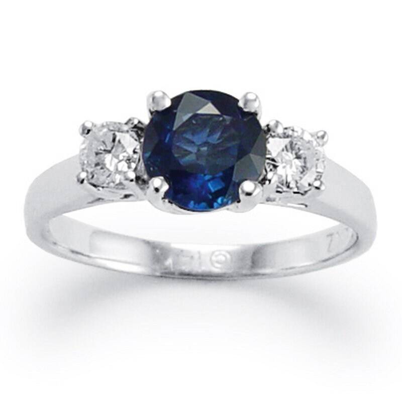 14 K Weißgold Feine Blaue Saphir Diamant Drei Stein Ring von AnzorJewelry