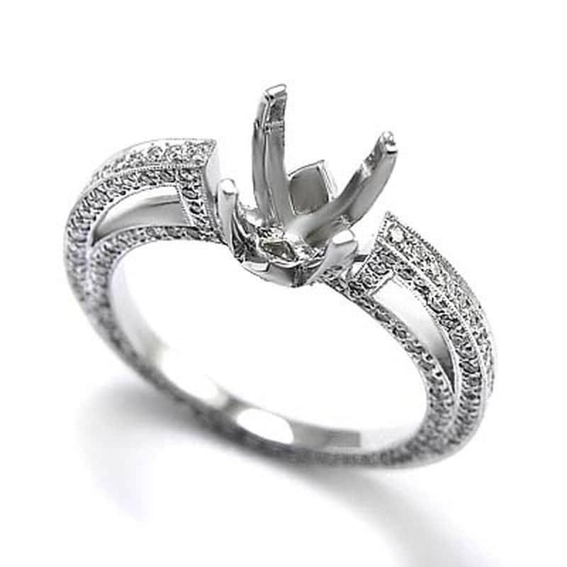 14 K Weißgold Runde Pave Einstellung Verlobungsring von AnzorJewelry