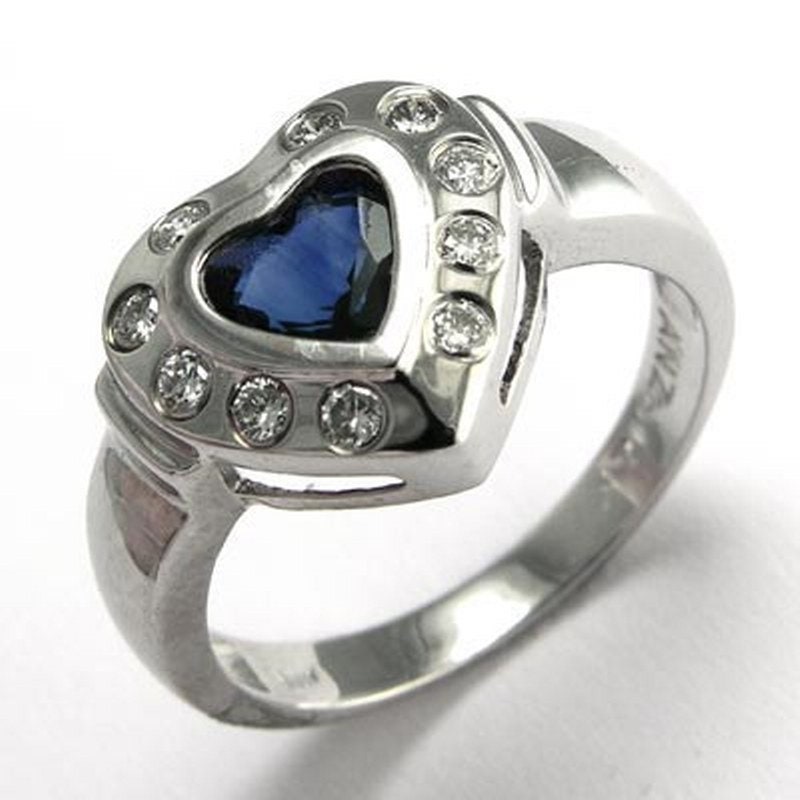 14 K White Gold Diamant Und Saphir-Herz-Ring von AnzorJewelry