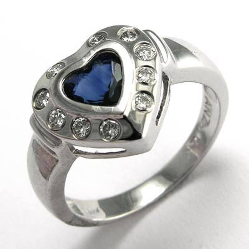 14 K White Gold Diamant Und Saphir-Herz-Ring 14 K White Gold Diamant Und Saphir-Herz-Ring von AnzorJewelry