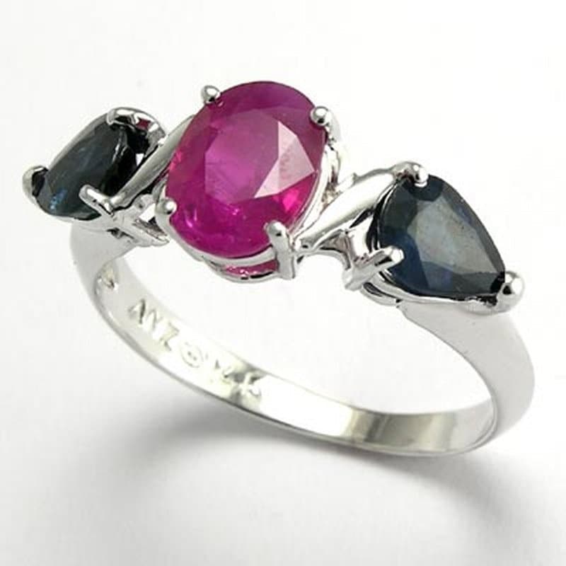 14 K White Gold Rubin Und Saphir-Ring von AnzorJewelry