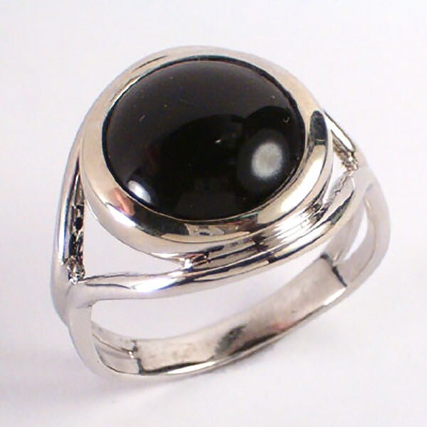 14 K White Gold Schwarz Onyx Ring R323 von AnzorJewelry