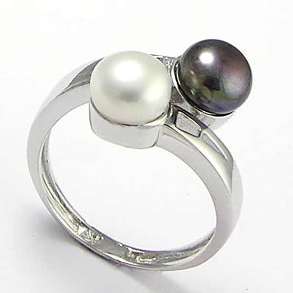 14 K White Gold Weiß & Schwarz Perle Ring. R269 von AnzorJewelry