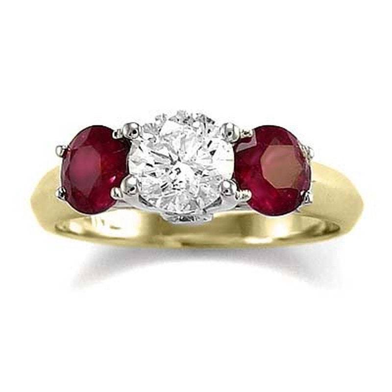 14 K Zwei-Ton Gold Diamant Drei-stein Rubin Verlobungsring von AnzorJewelry