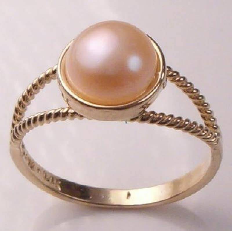14K Geflochten Gold Rosa Perle Ring 14K Geflochten Gold Rosa Perle Ring von AnzorJewelry