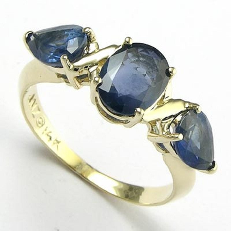 14K Gelb Gold 3-stein-Saphir-Ring von AnzorJewelry