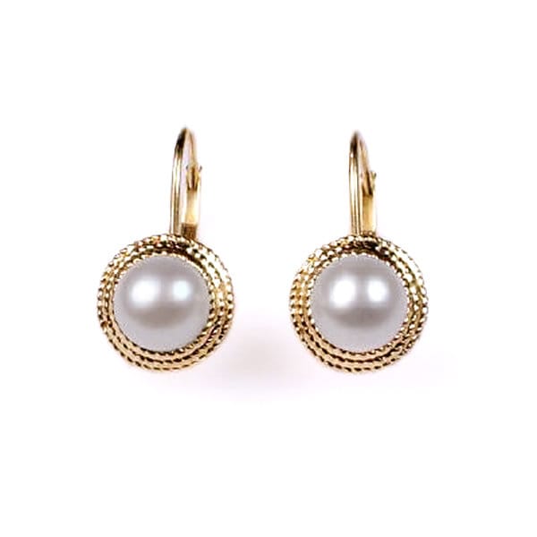 14K Gelb Gold 6 Mm Weiße Perle Ohrringe E215 von AnzorJewelry