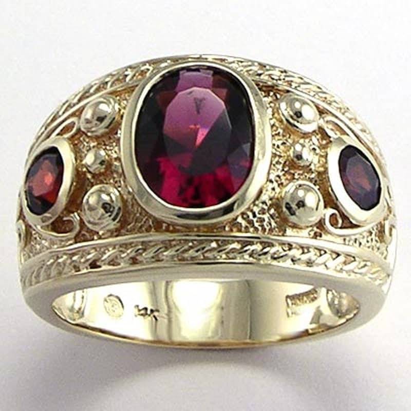 14K Gelb Gold Drei-stein Echte Männer Granat Ring von AnzorJewelry