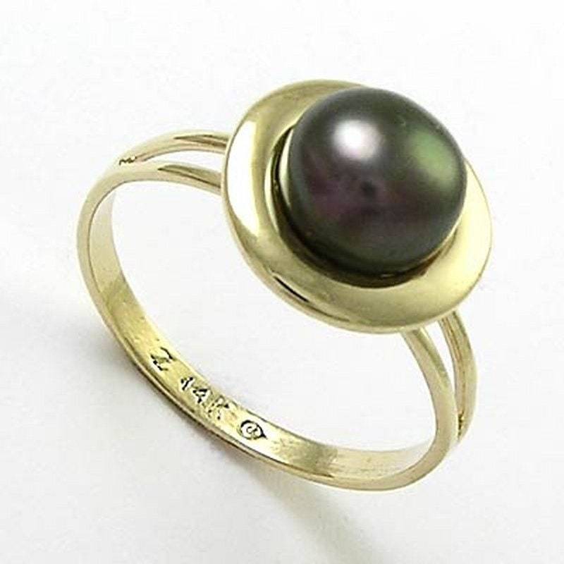 14K Gelb Gold Schwarze Perle Ring von AnzorJewelry