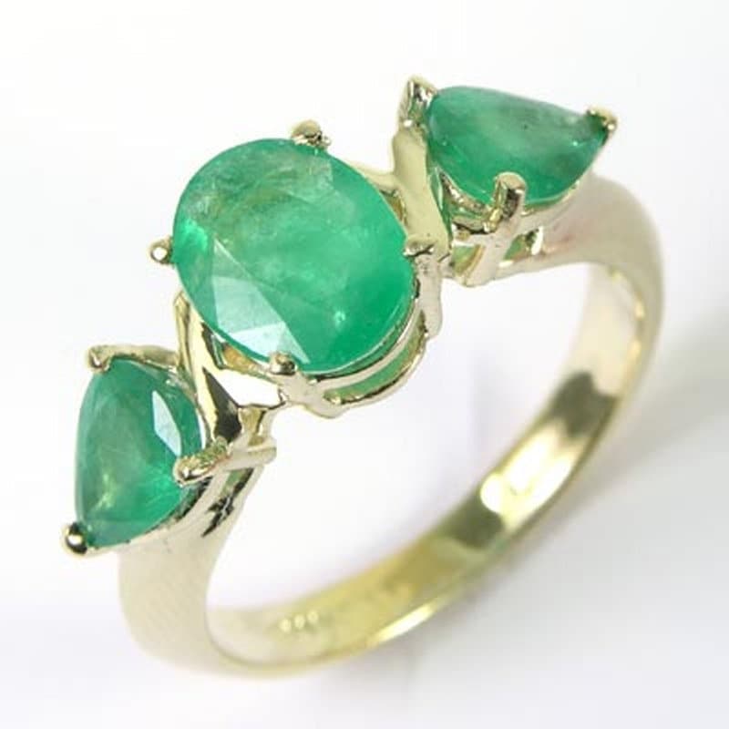 14K Gold Drei-stein-Smaragd Ring 2, 40 Cwt von AnzorJewelry