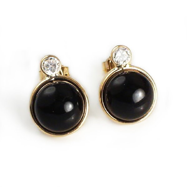 14K Gold Echtes Schwarz 8mm Onyx Ohrstecker Ohrringe Mit Cz E335 von AnzorJewelry