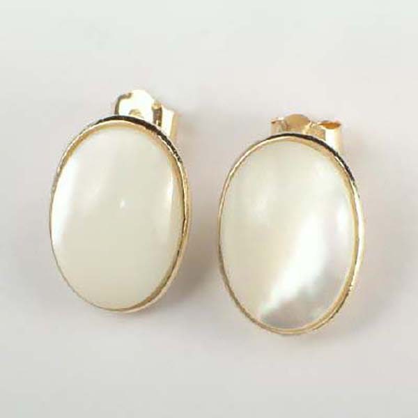 14K Gold Oval Perlmutt Ohrringe #e283 von AnzorJewelry