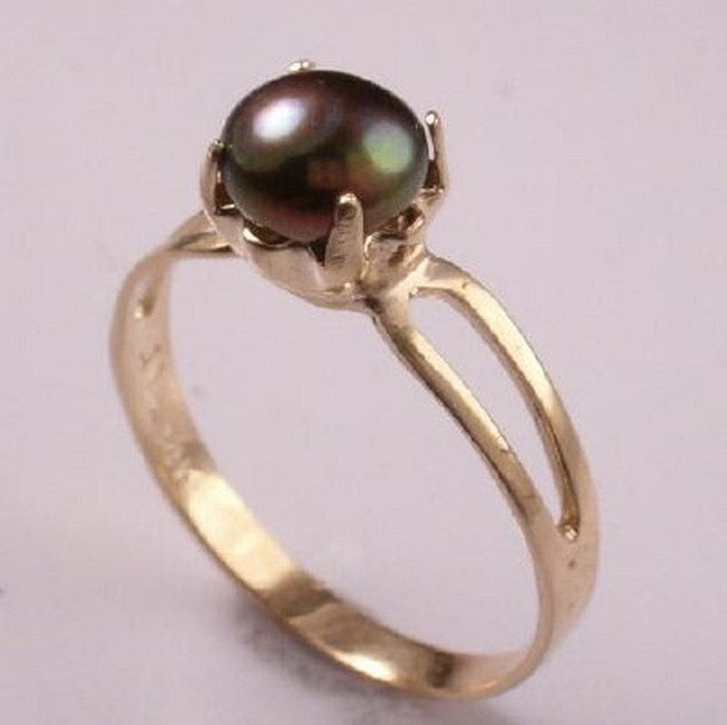14K Gold Schwarze Perle Ring von AnzorJewelry